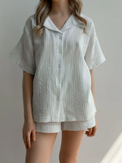 Muslin 2-layer shorts + striped shirt gray suit