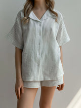 Muslin 2-layer shorts + striped shirt gray suit