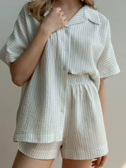 Muslin 2-layer shorts + striped shirt gray suit