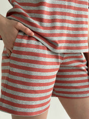 Striped knitwear T-shirt and shorts suit grey/terracotta