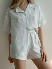 Muslin 2-layer shorts + striped shirt gray suit