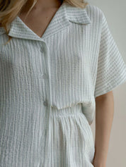 Muslin 2-layer shorts + striped shirt gray suit