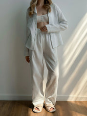 Gray striped muslin shirt and pants suit