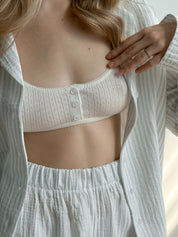 Gray striped muslin shirt and pants suit