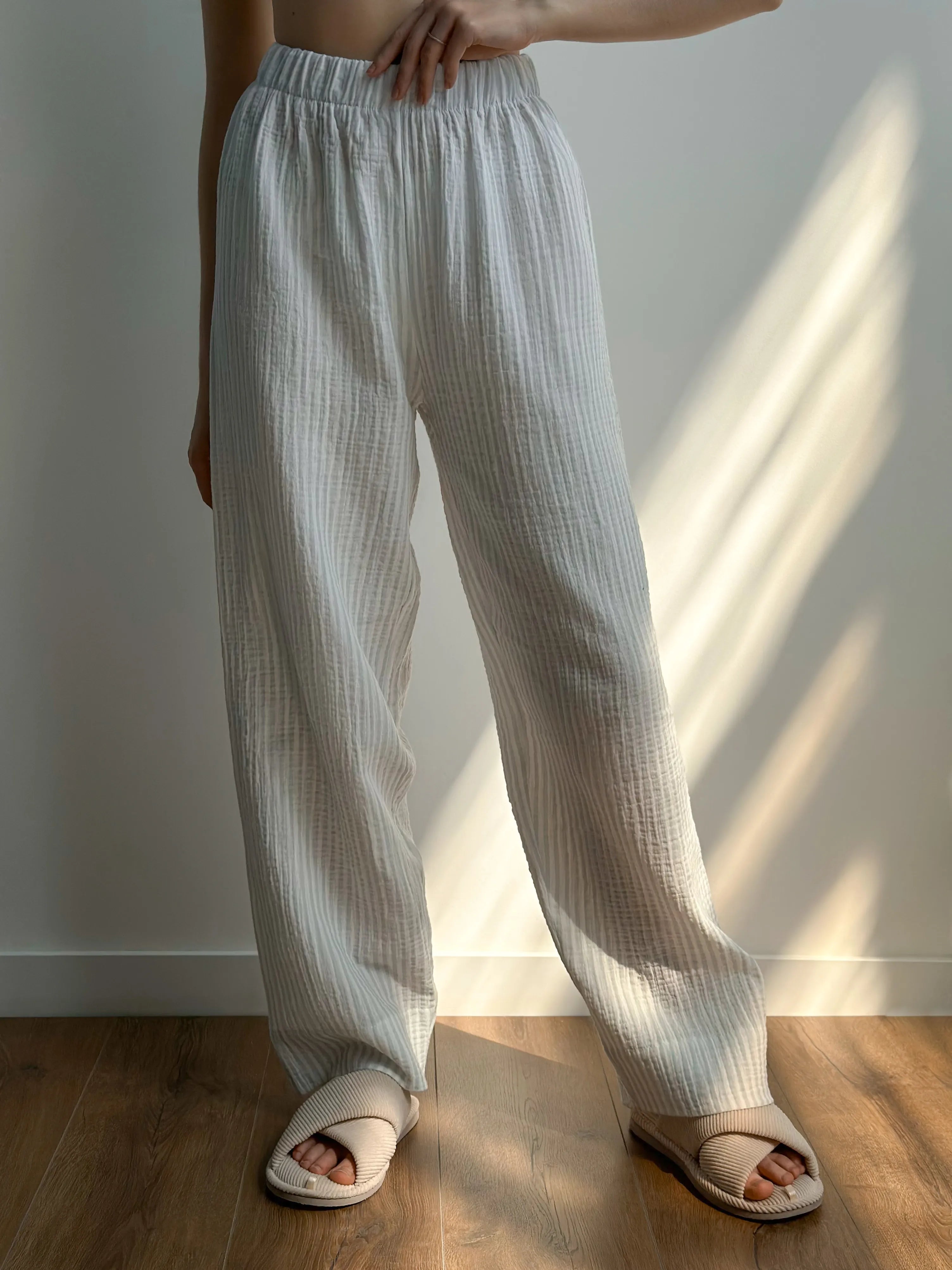 Gray striped muslin shirt and pants suit