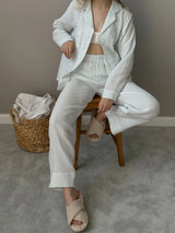 Gray striped muslin shirt and pants suit