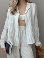 Gray striped muslin shirt and pants suit