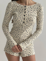 Ribana long-sleeved jumpsuit in milky blue flower