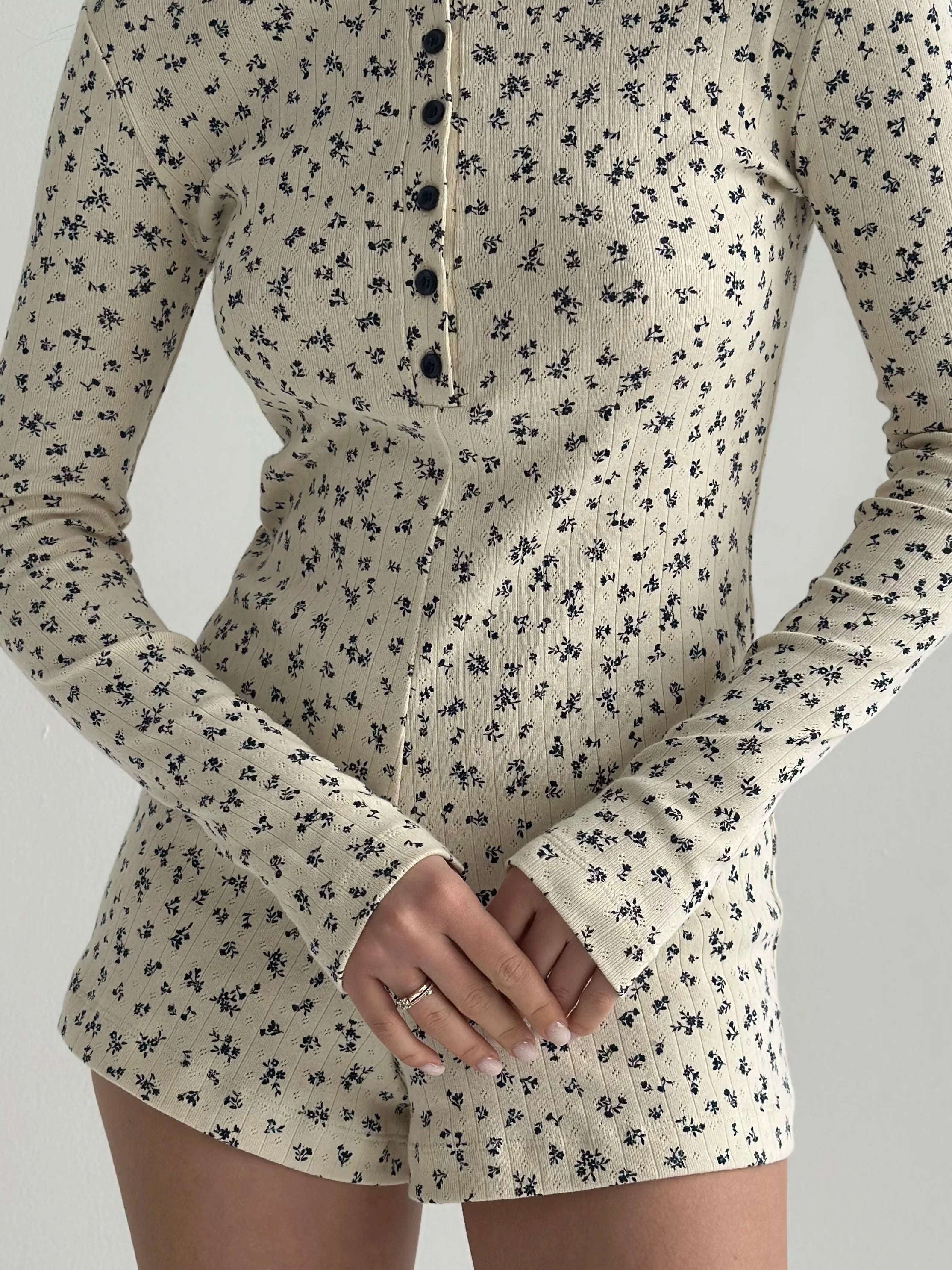 Ribana long-sleeved jumpsuit in milky blue flower