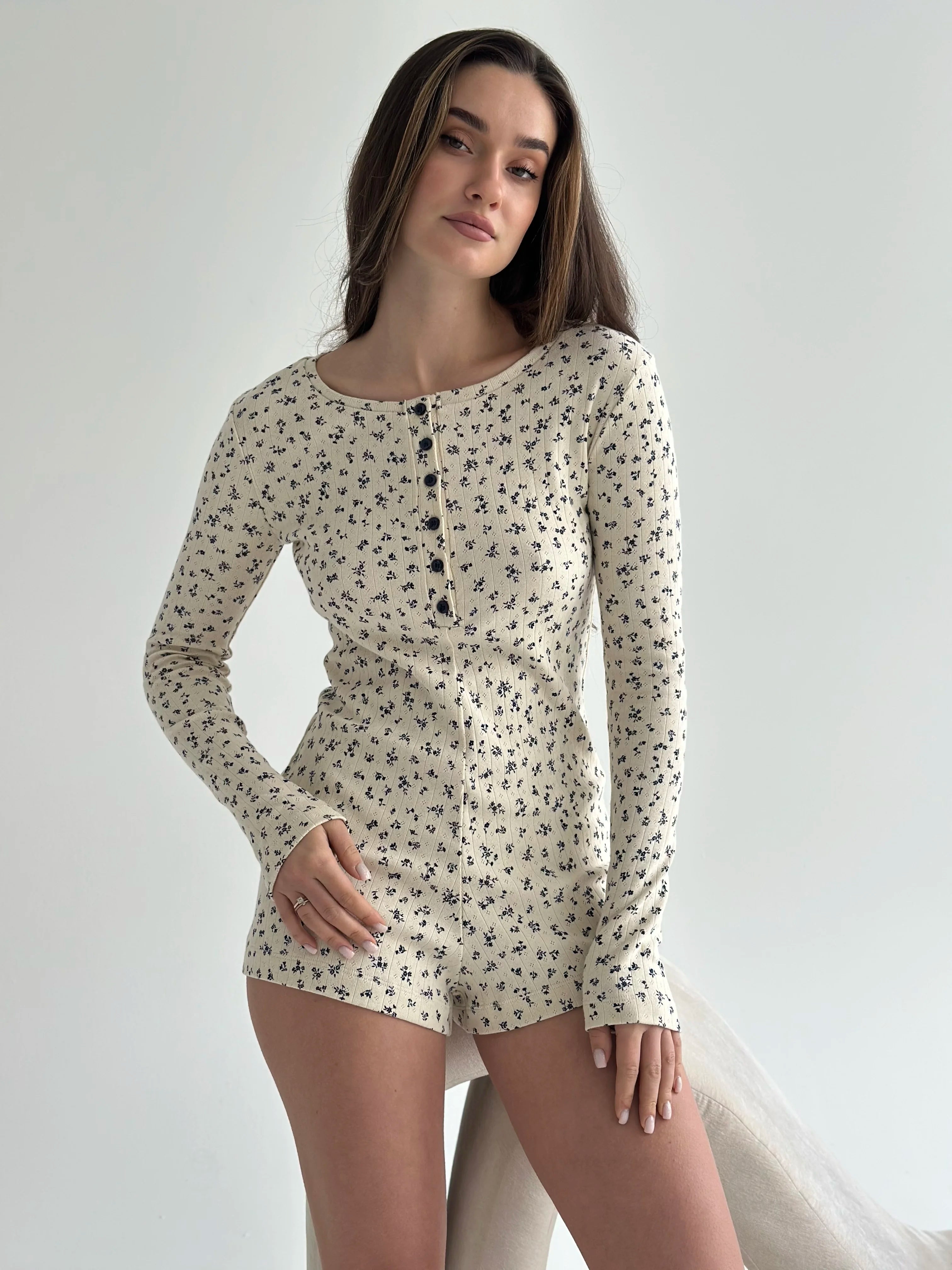 Ribana long-sleeved jumpsuit in milky blue flower