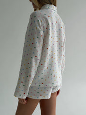 Long sleeve shirt and shorts muslin hearts multicolor on white