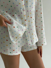 Long sleeve shirt and shorts muslin hearts multicolor on white
