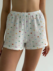 Long sleeve shirt and shorts muslin hearts multicolor on white
