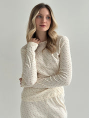 Ribana knitted suit, wide pants and long sleeves, milky rose