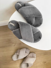 Women's slippers HS-LUX fur dark gray