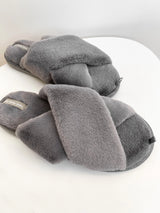 Women's slippers HS-LUX fur dark gray