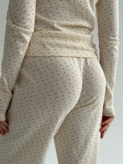 Ribana knitted suit, wide pants and long sleeves, milky rose