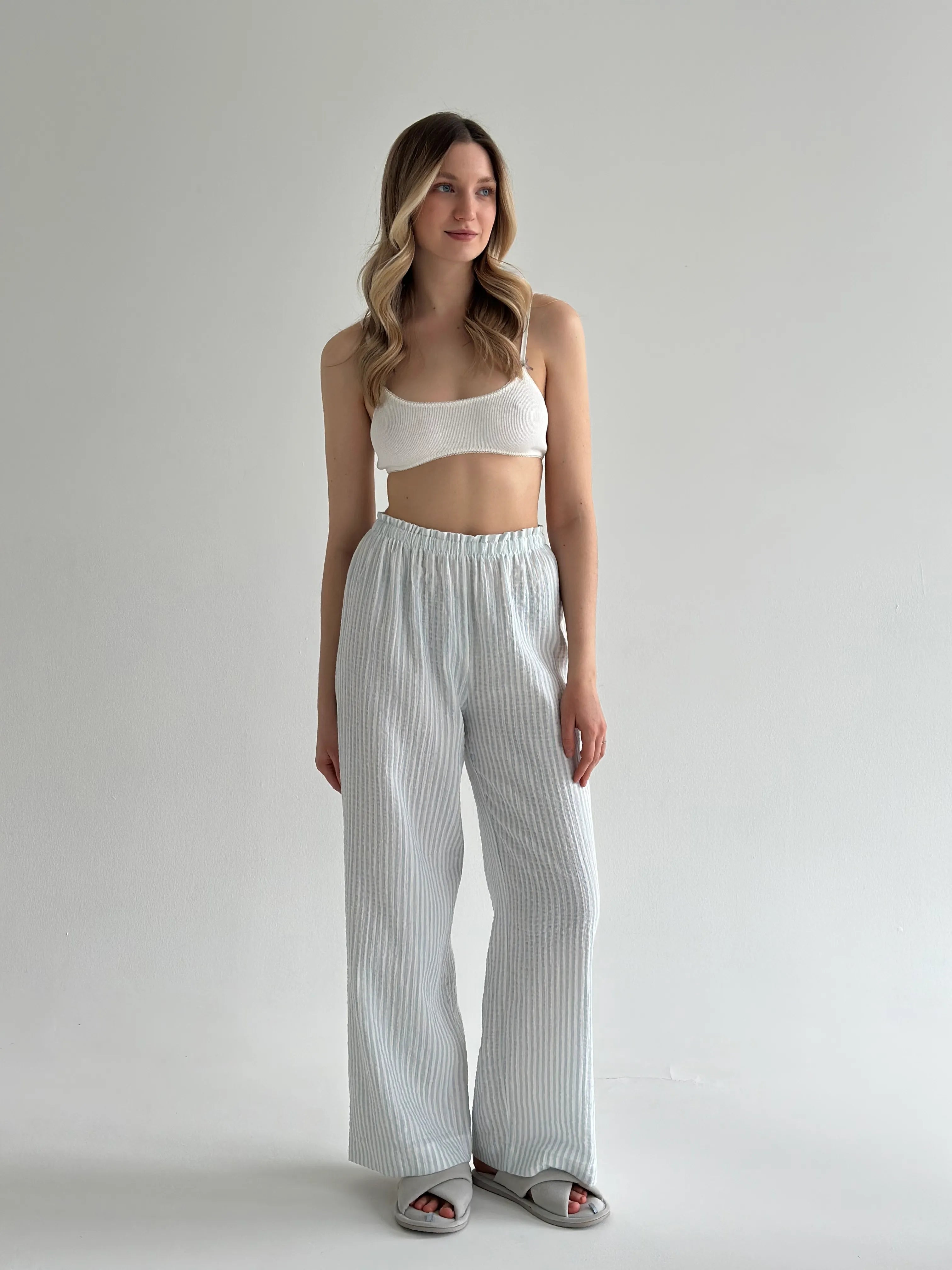 Mono muslin striped pants gray