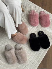 Women's slippers HS-LUX fur closed gray