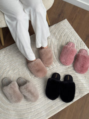Women's slippers HS-LUX fur closed gray