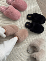 Women's slippers HS-LUX fur closed powder