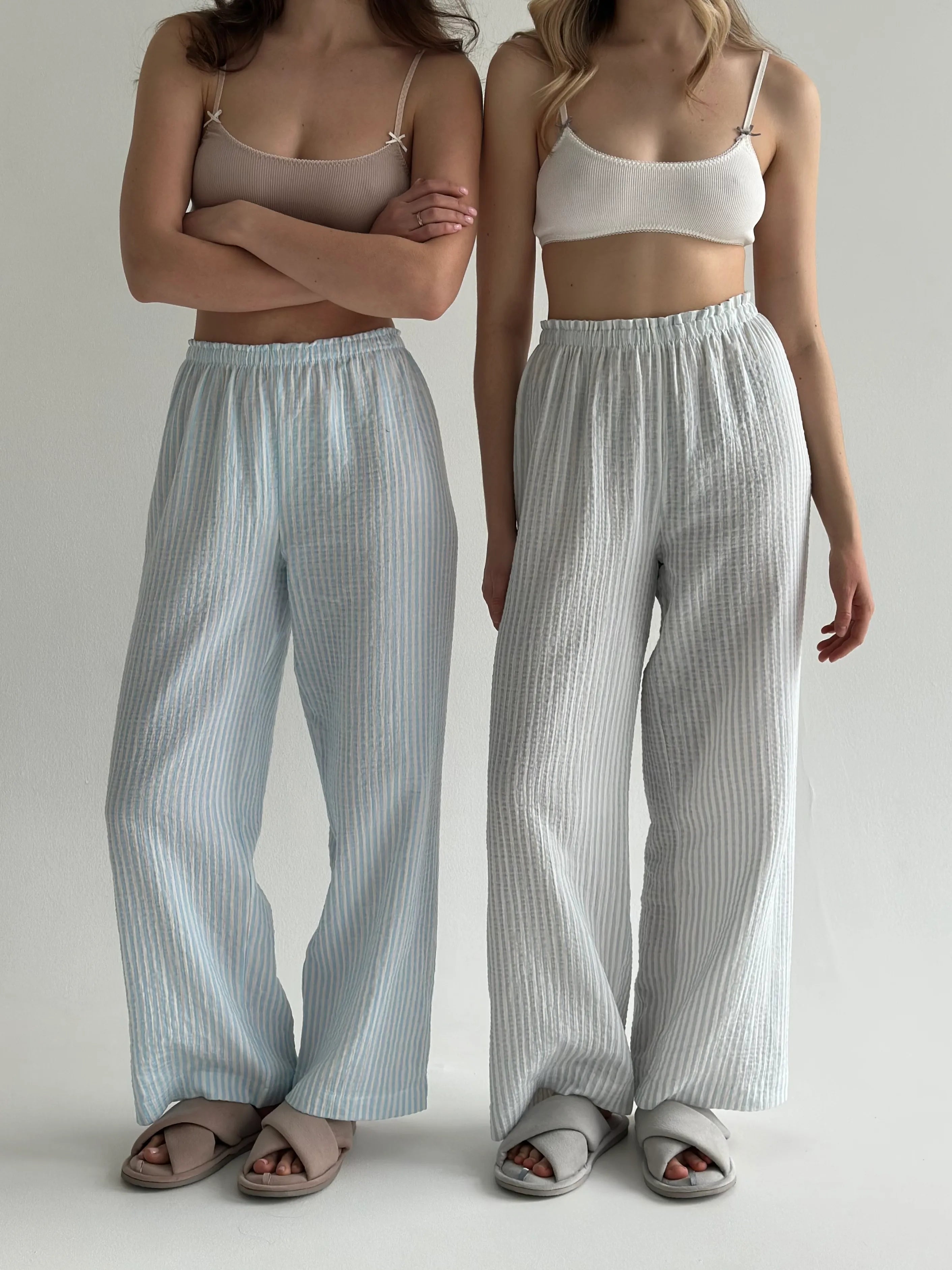 Mono muslin striped pants gray