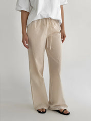 Cotton pants thin stripe with drawstring beige/milk
