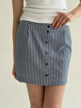 Short cotton striped skirt with buttons, blue/milk