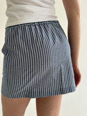 Short cotton striped skirt with buttons, blue/milk