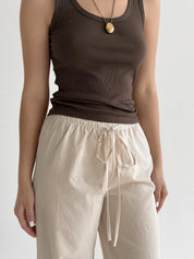 Cotton pants thin stripe with drawstring beige/milk