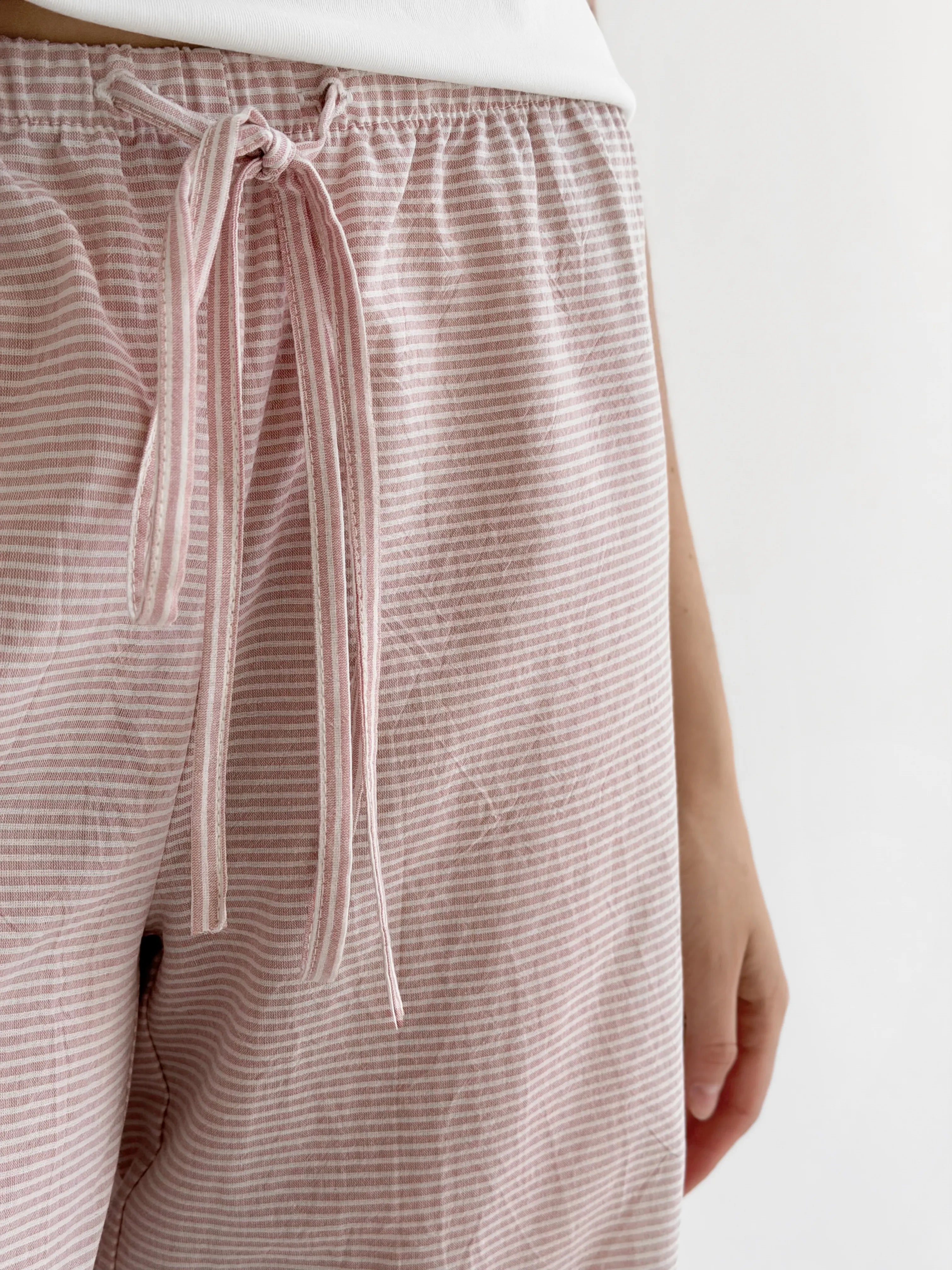 Cotton pants thin stripe with drawstring powder/milk