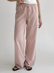 Cotton pants thin stripe with drawstring powder/milk