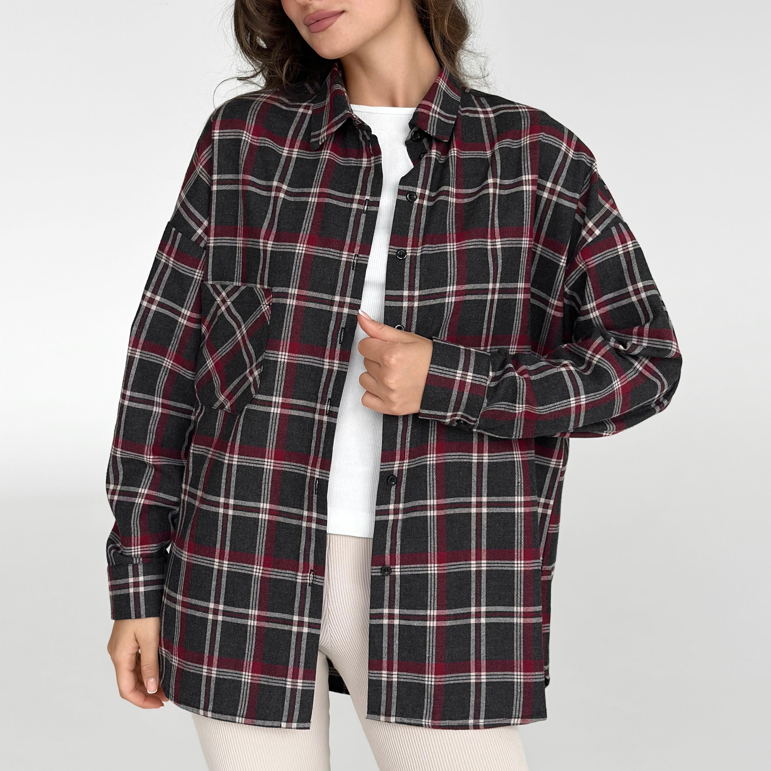Flannel Shirt black "large burgundy and white check"