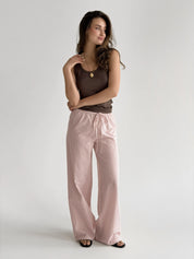 Cotton pants thin stripe with drawstring powder/milk