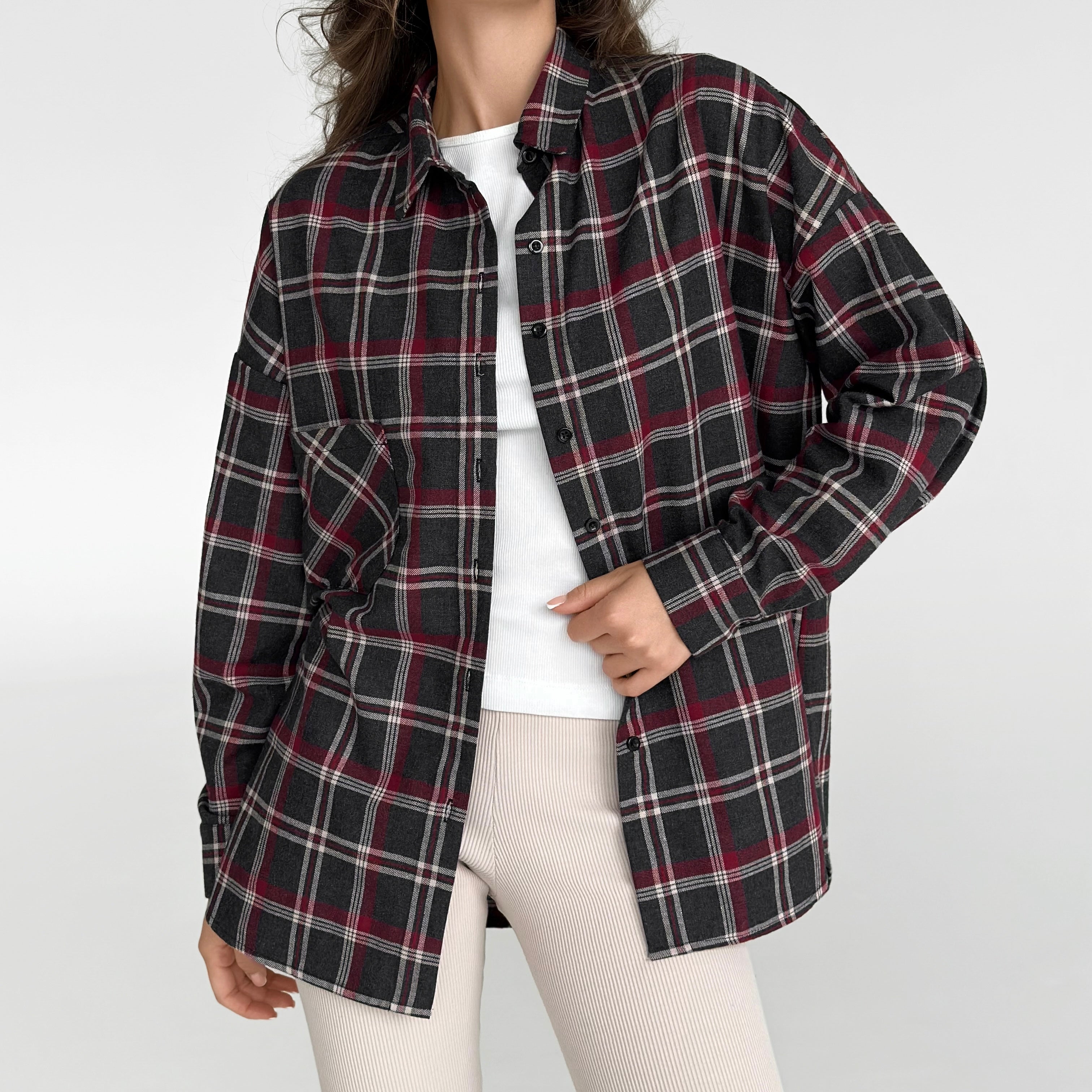 Flannel Shirt black "large burgundy and white check"