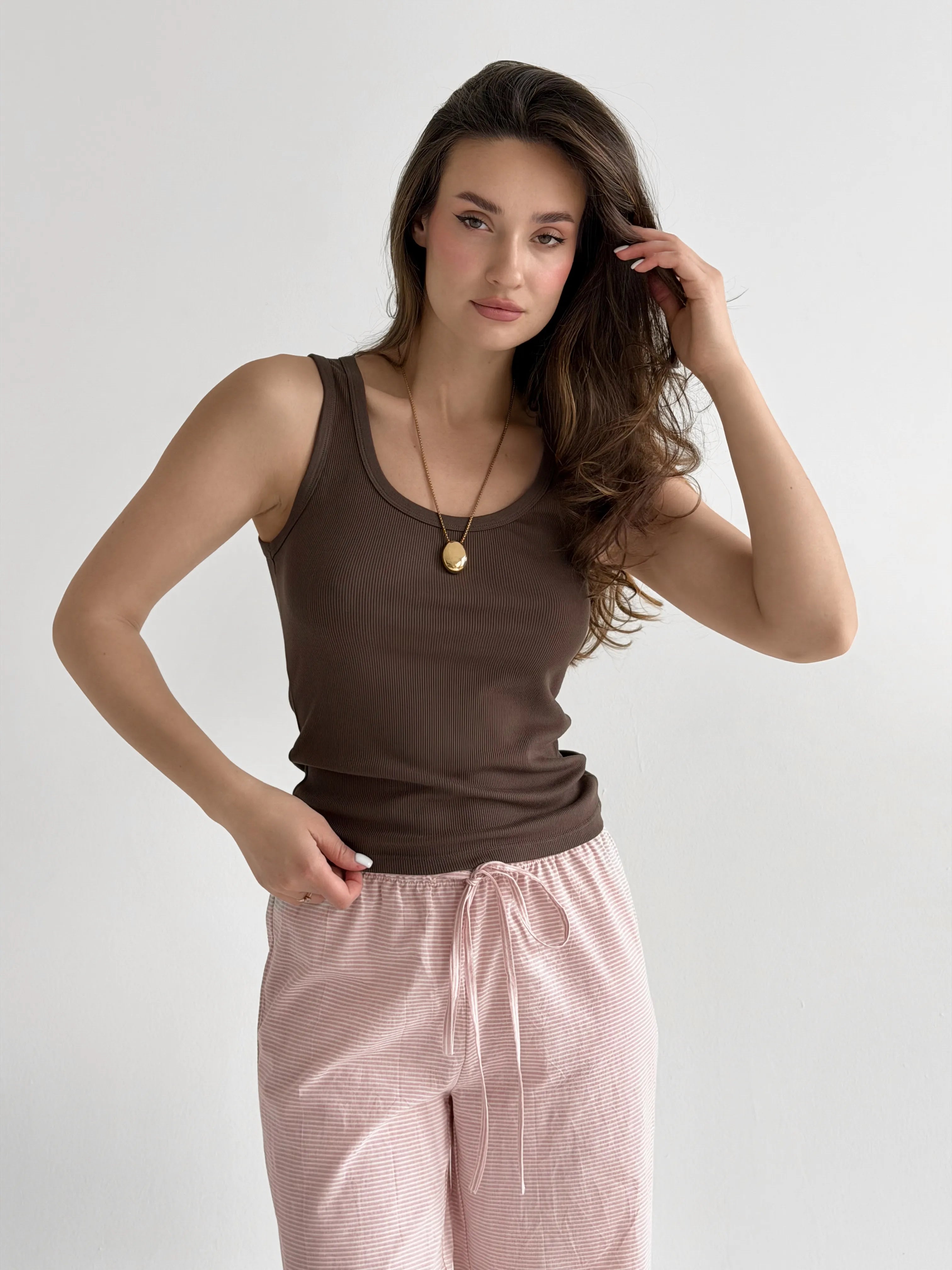Basic ribbed T-shirt, brown
