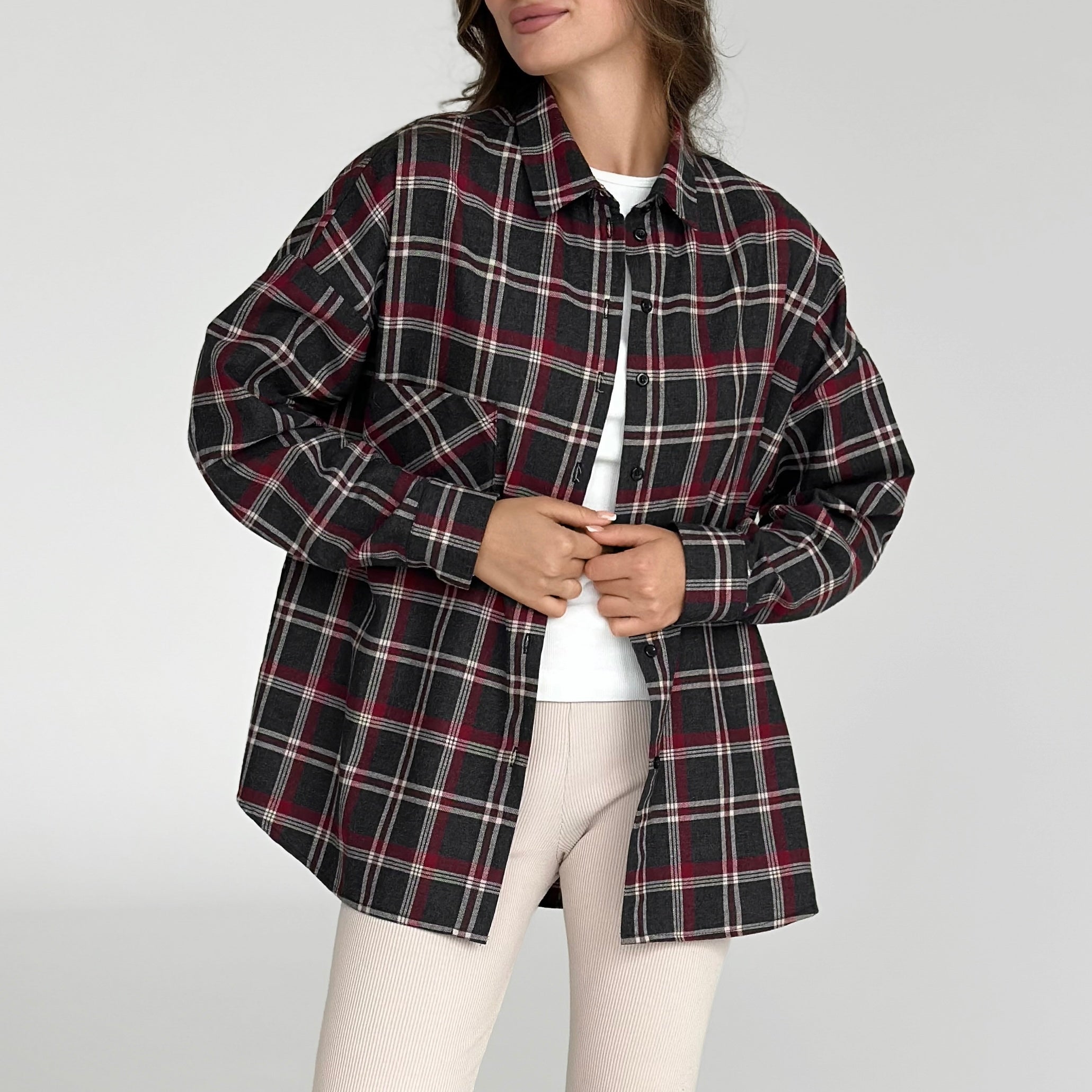 Flannel Shirt black "large burgundy and white check"