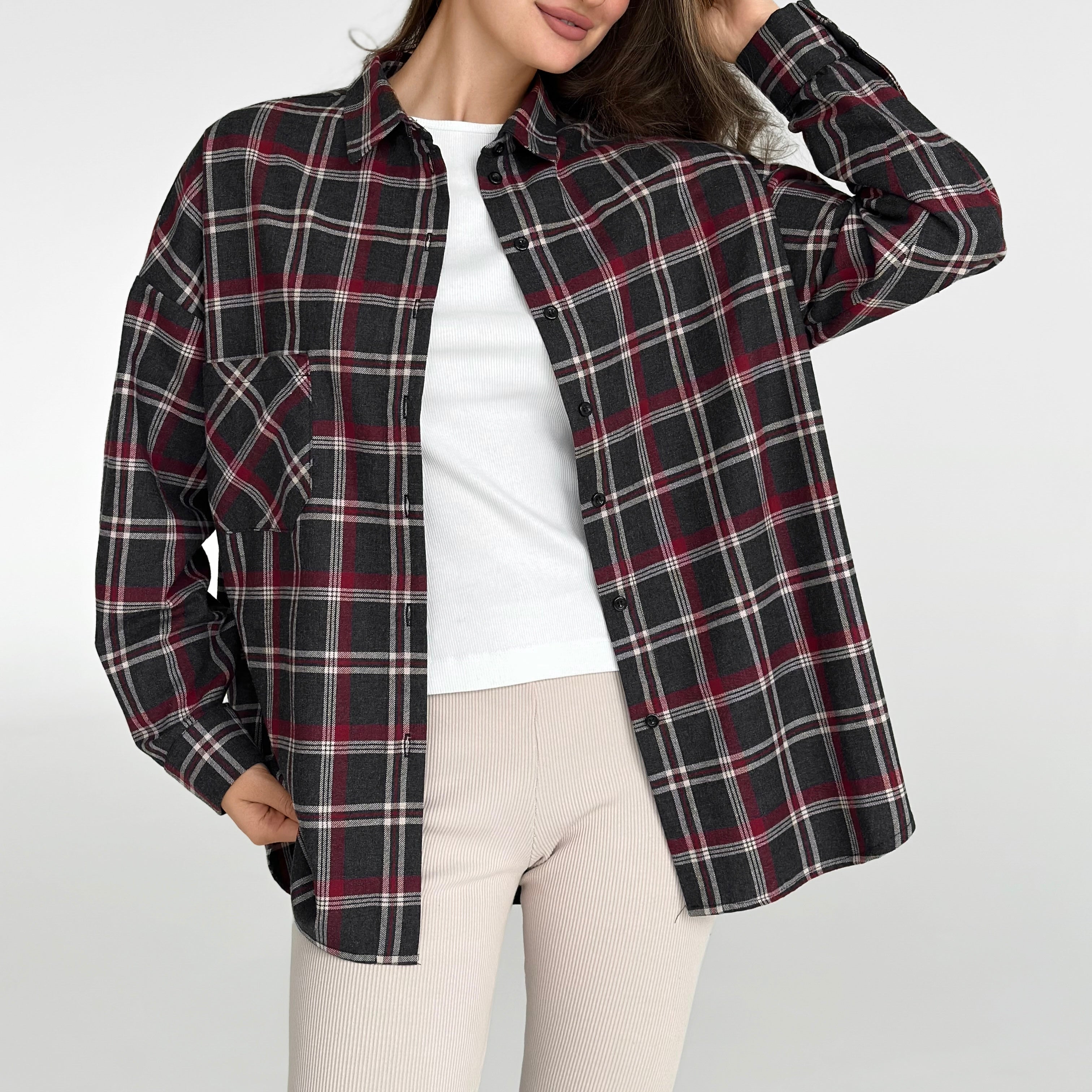 Flannel Shirt black "large burgundy and white check"
