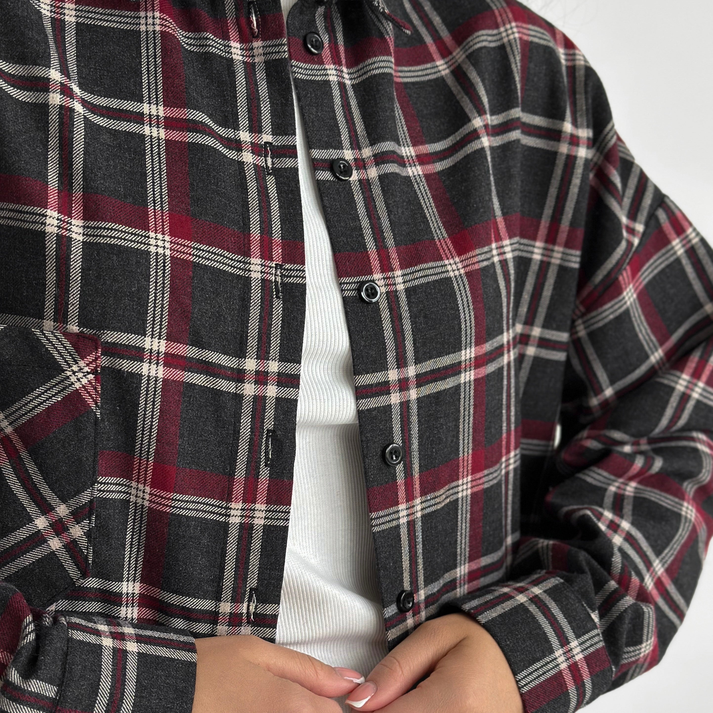 Flannel Shirt black "large burgundy and white check"