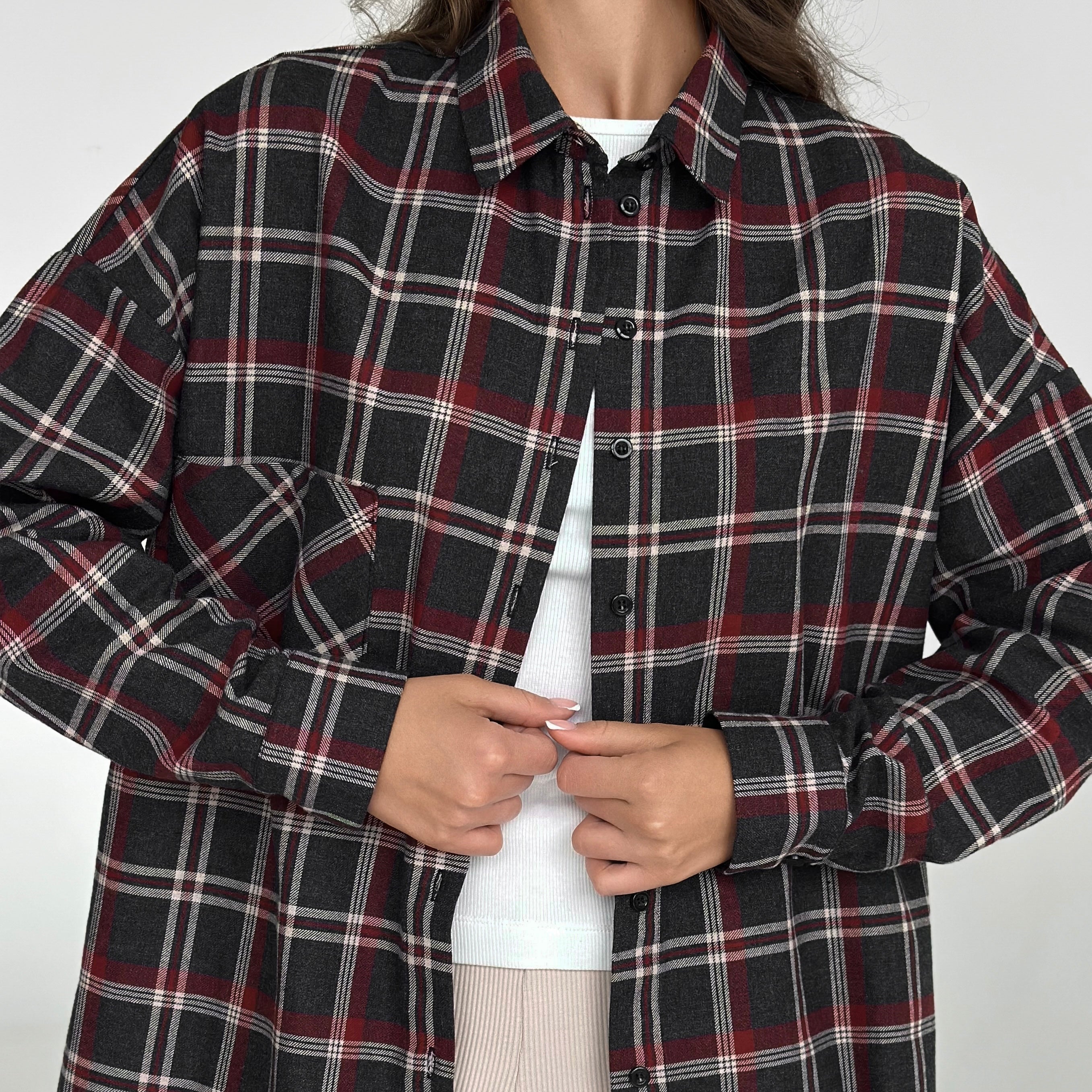 Flannel Shirt black "large burgundy and white check"