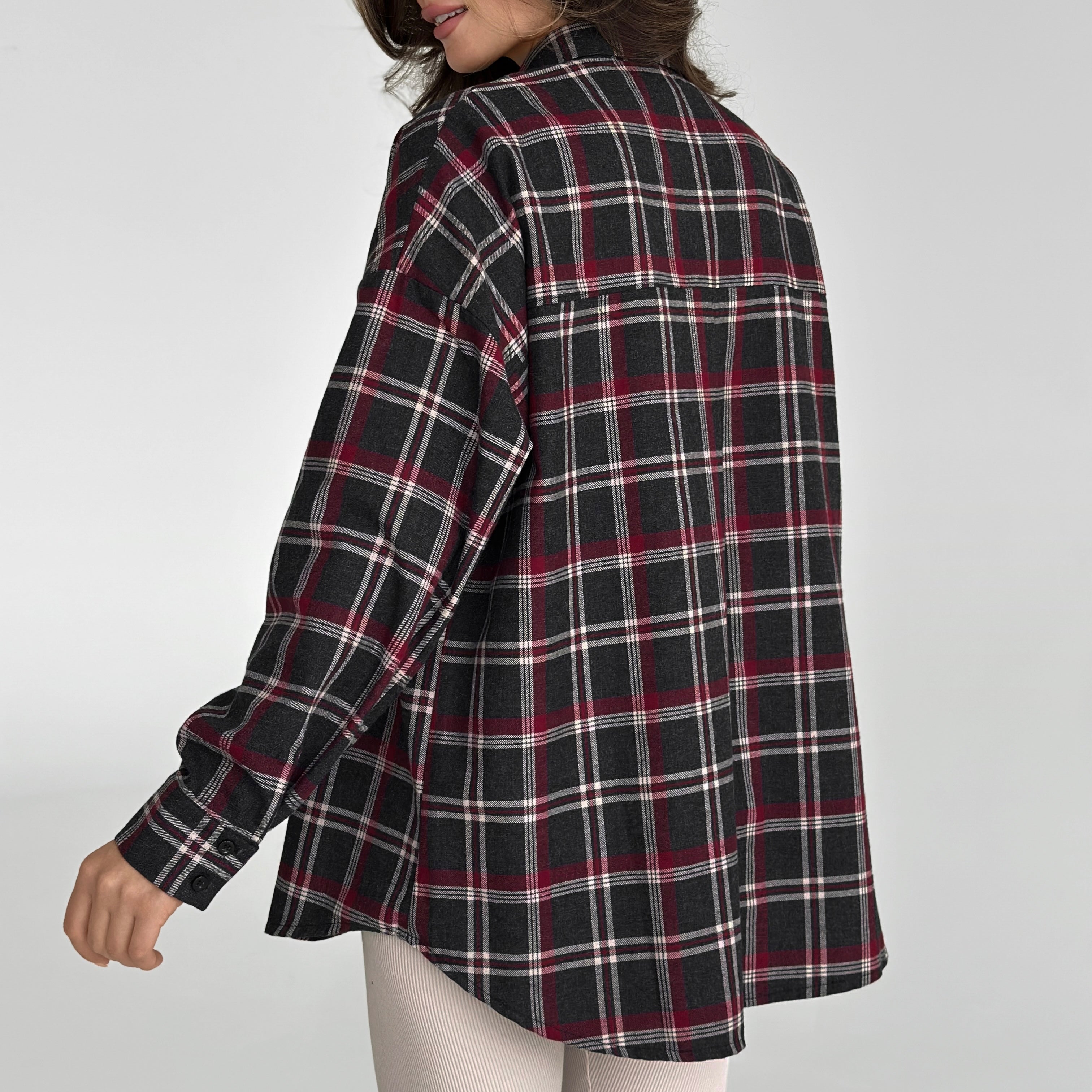 Flannel Shirt black "large burgundy and white check"