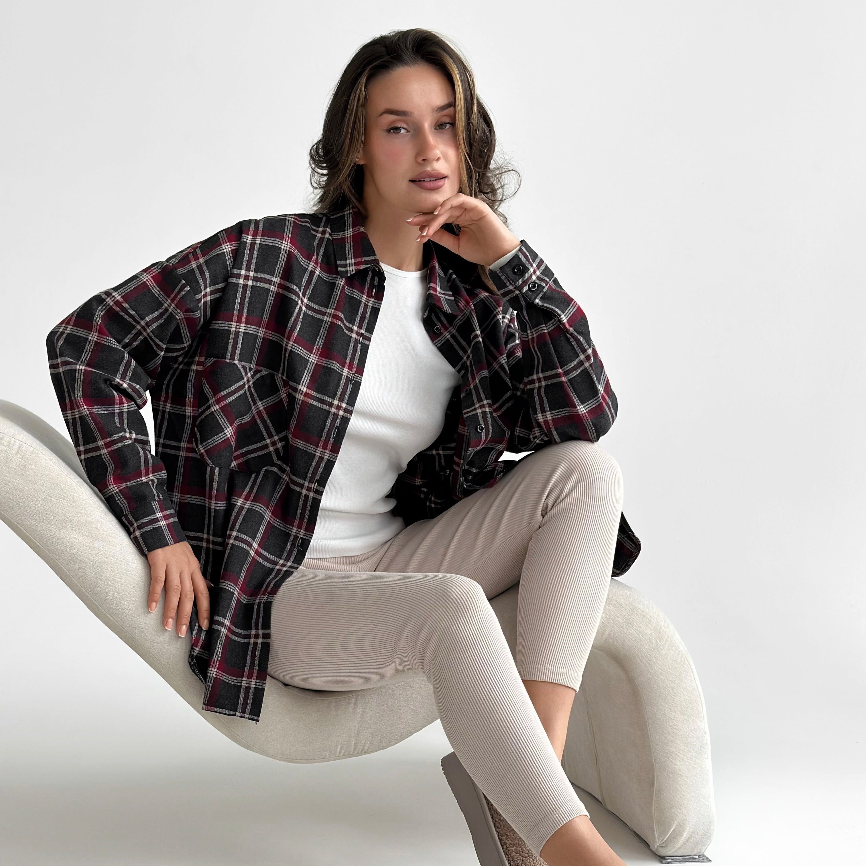 Flannel Shirt black "large burgundy and white check"