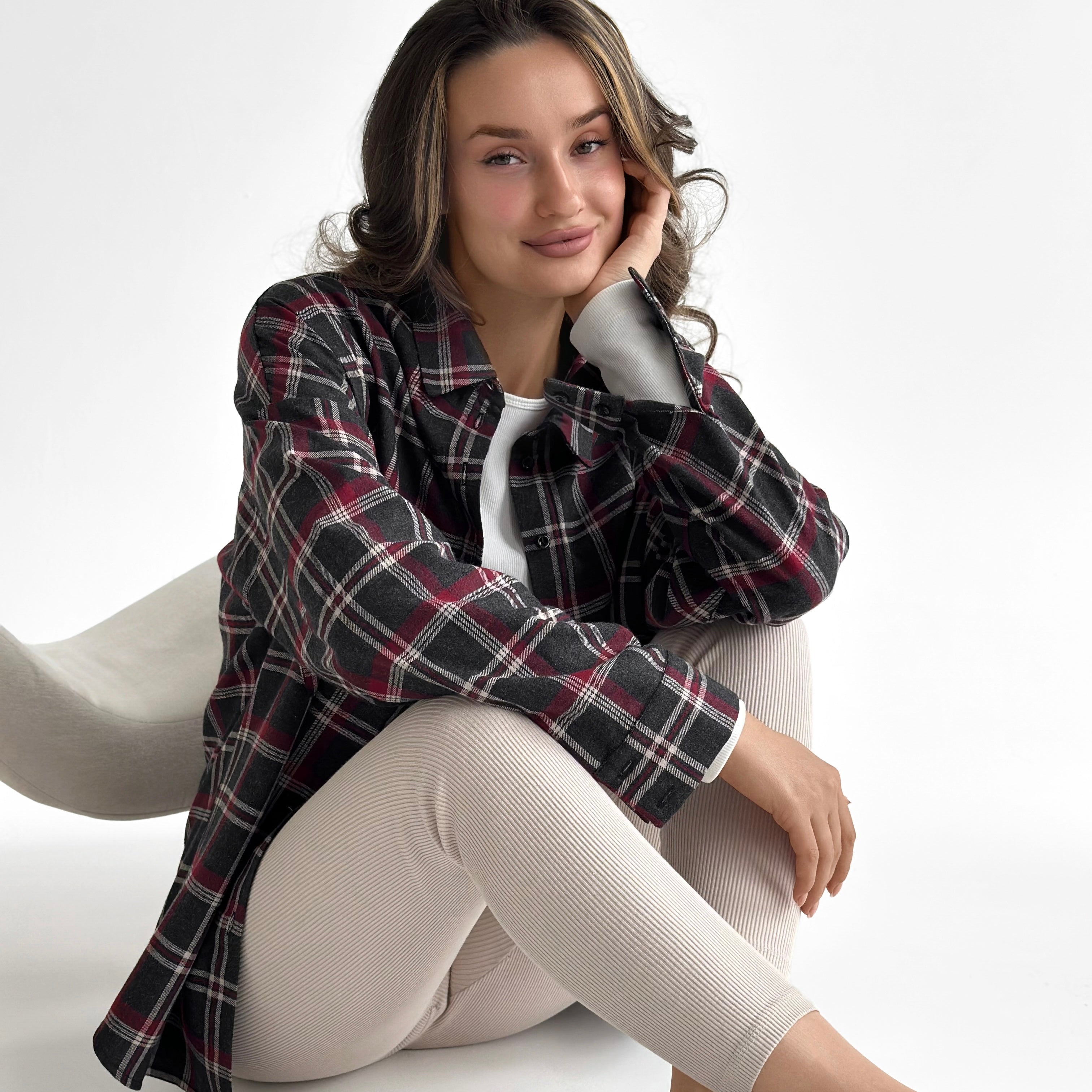 Flannel Shirt black "large burgundy and white check"