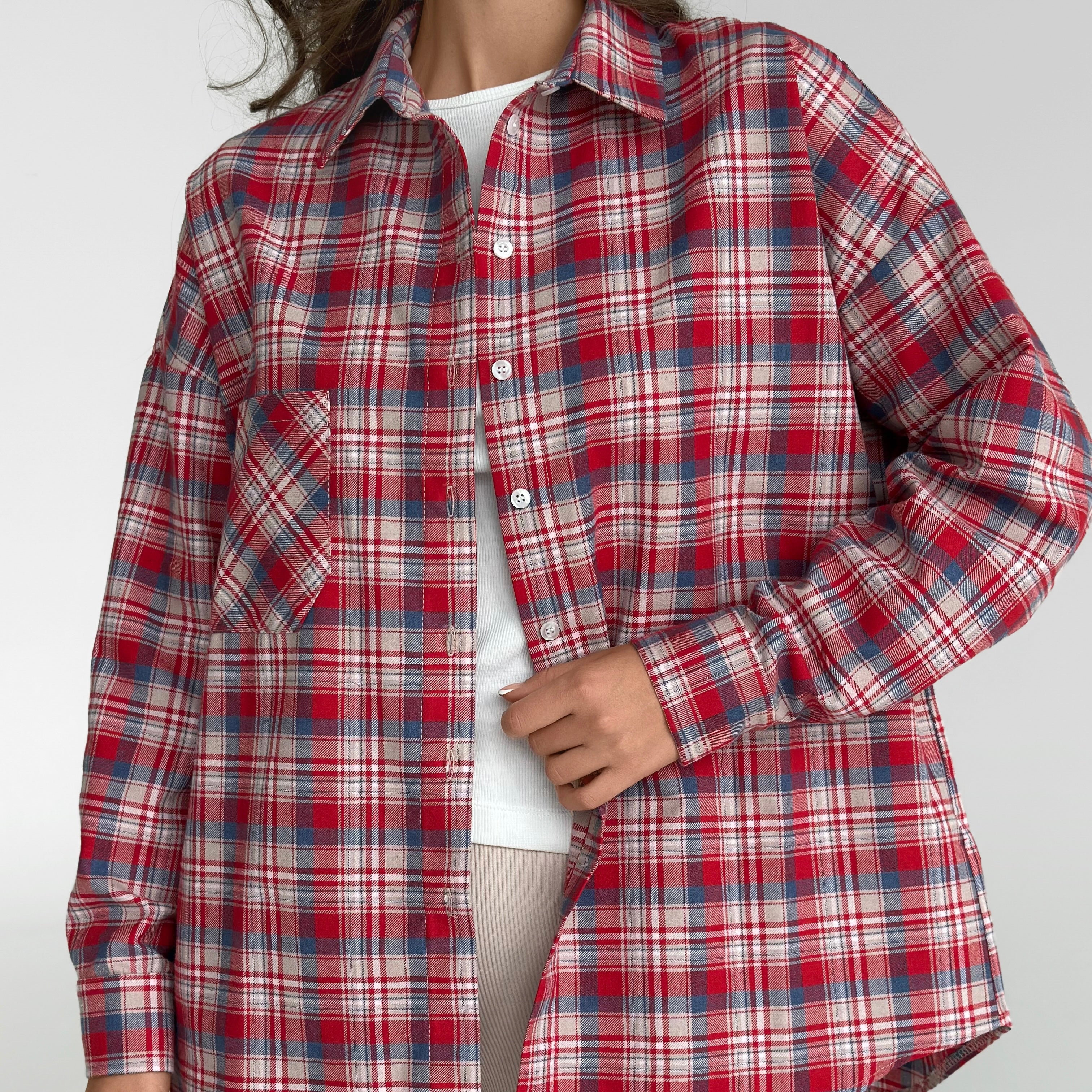 Flannel Shirt milky "small red and blue check"