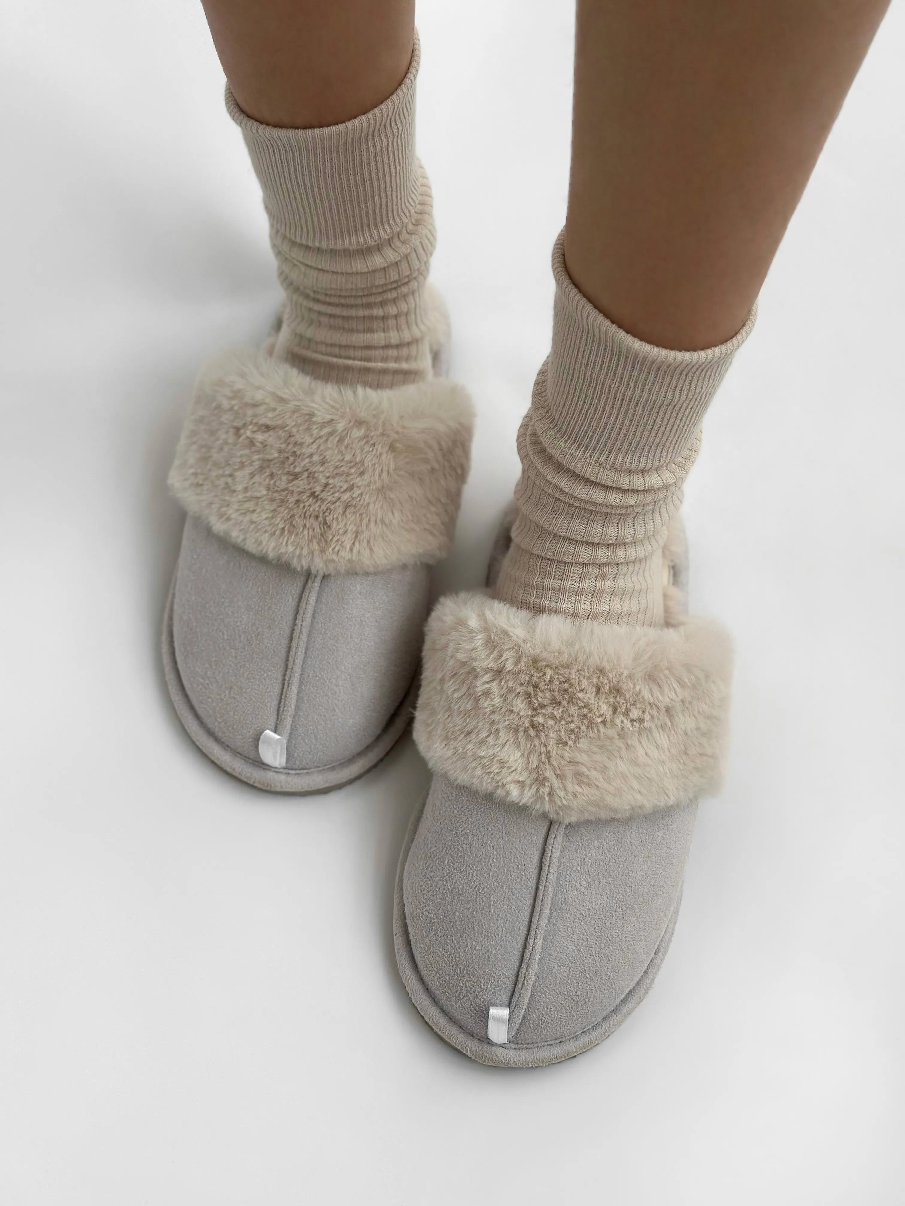 Women's slippers HS-LUX suede light gray