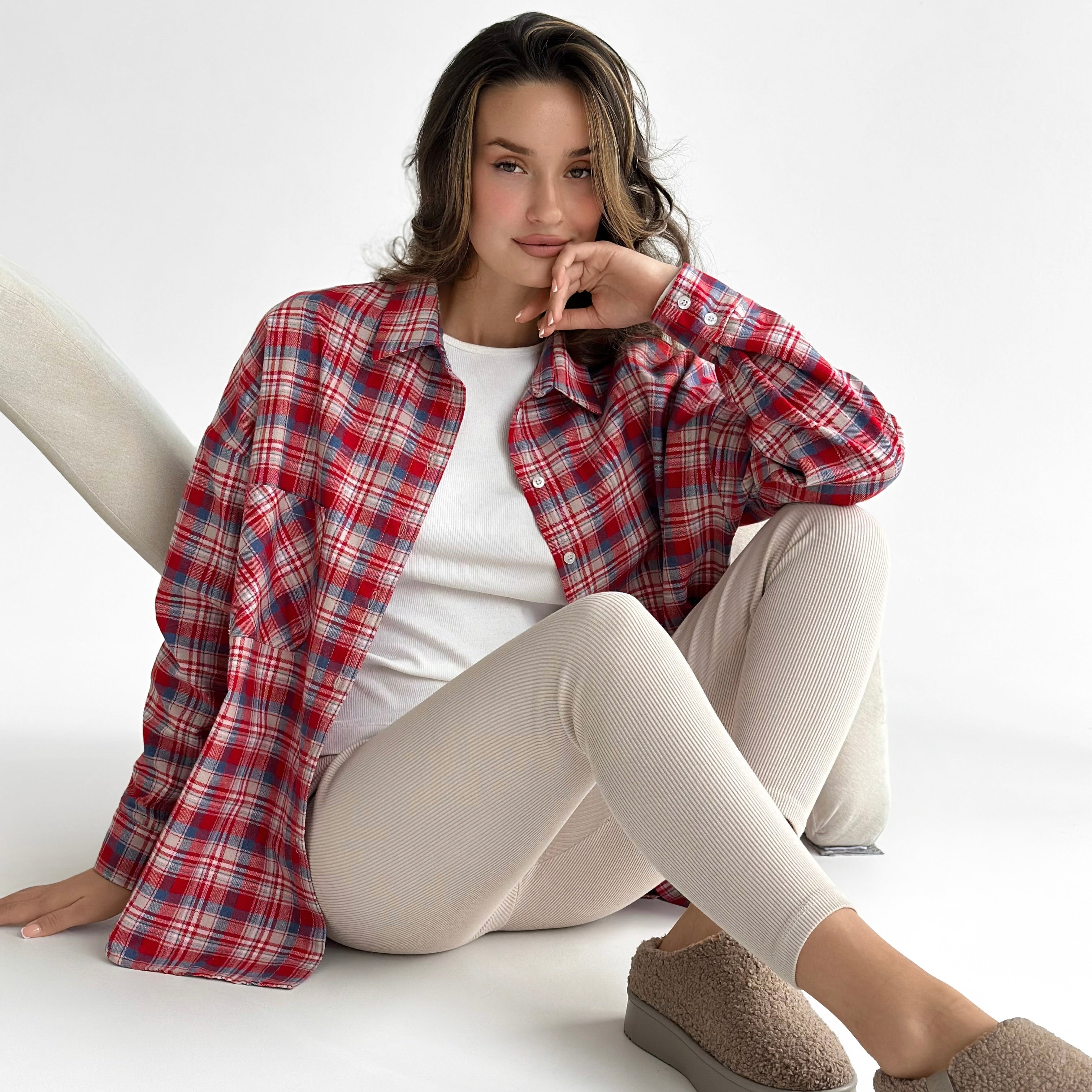 Flannel Shirt milky "small red and blue check"