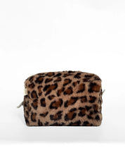 Leo fur cosmetic bag brown medium square
