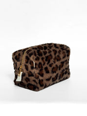 Leo fur cosmetic bag brown medium square