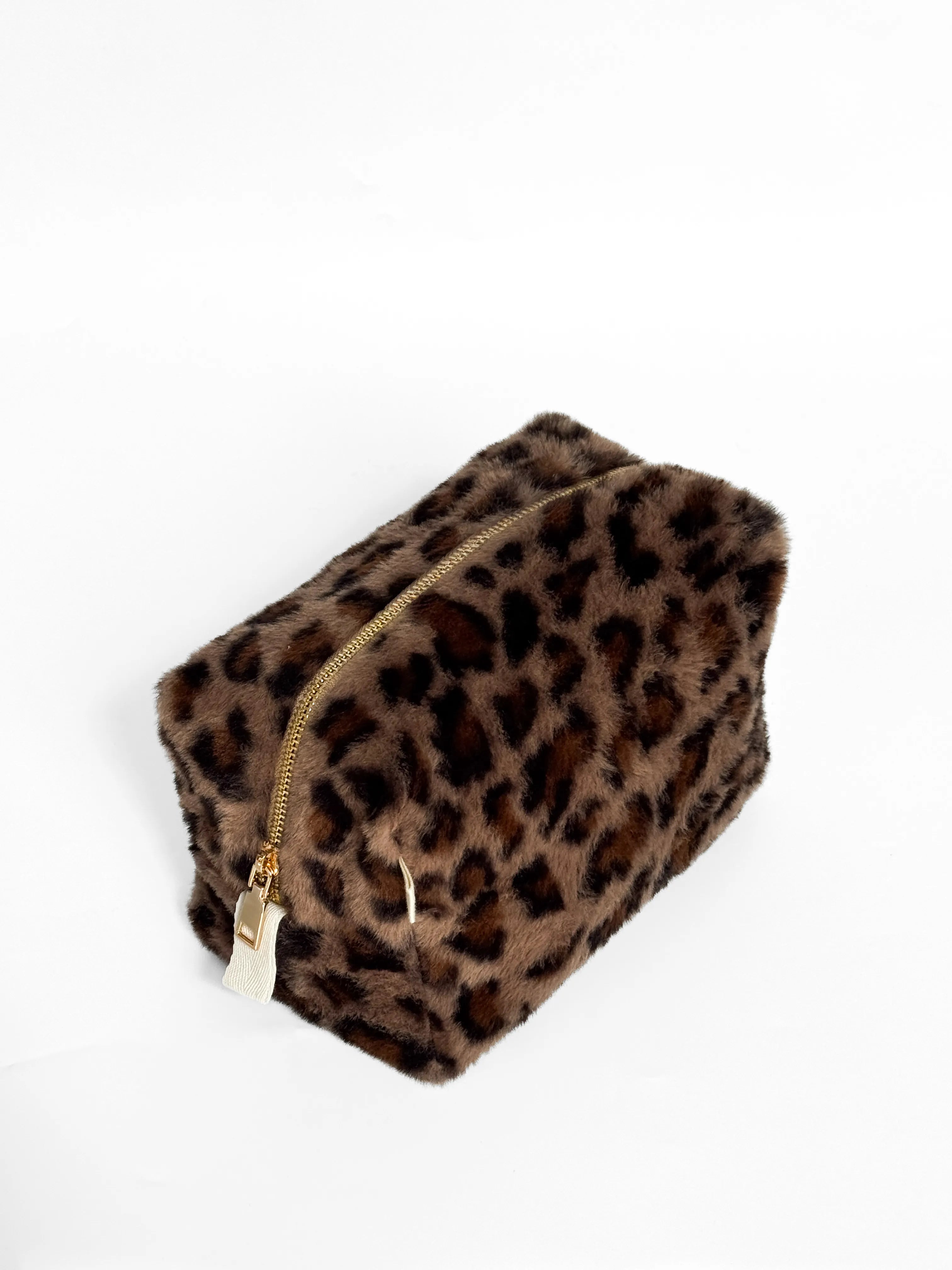 Leo fur cosmetic bag brown medium square