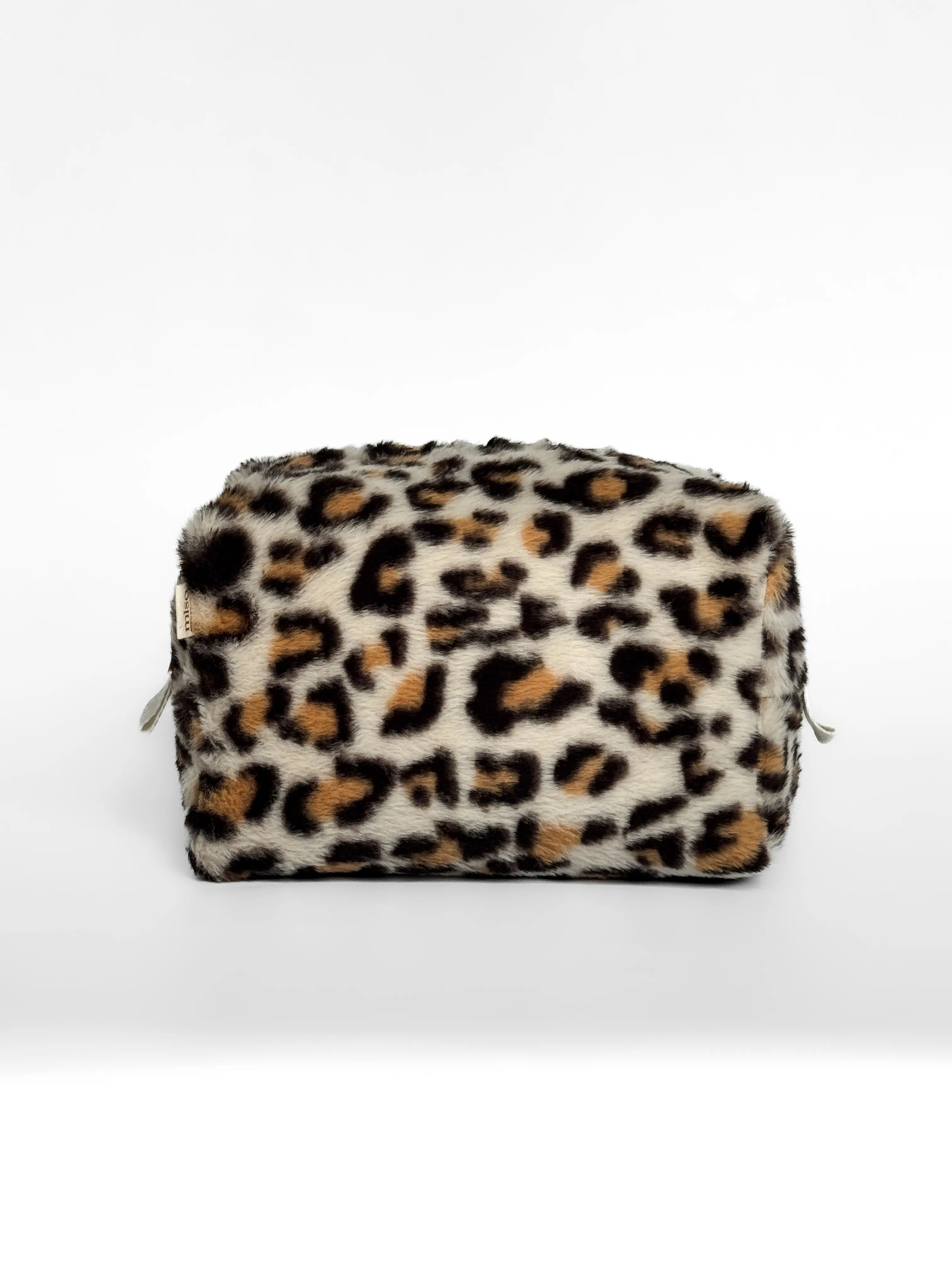 Leo beige fur cosmetic bag medium square